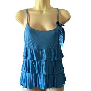 INC International Concepts Blue Tiered Knit Top with Spaghetti Straps Y2K